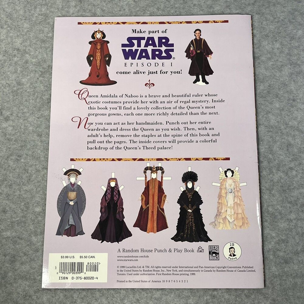 Star Wars Episode 1 Queen Amidala Paper Doll Book Uncut 1999 Lucas Film Unused - Picture 12 of 15